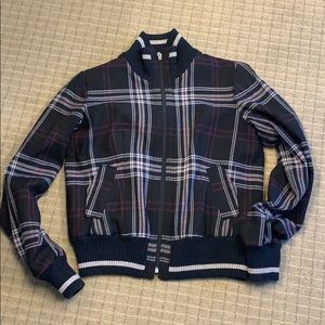 Plaid Bomber Jacketfitted sleeves and waist.